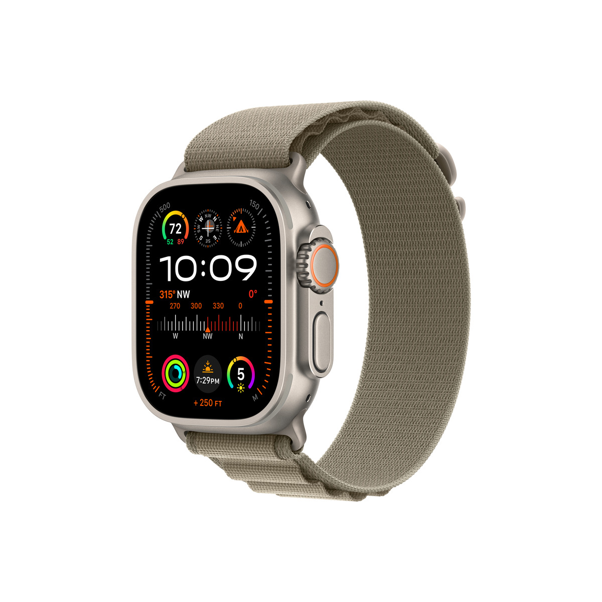 apple_watch_ultra_2_cellular_49mm_titanium_olive_alpine_loop_34fr_screen__usen_t-0_1_2_1 Apple Watch Ultra2 Cellular, 49mm Titanium Case with Olive Alpine Loop - Medium - Image 1