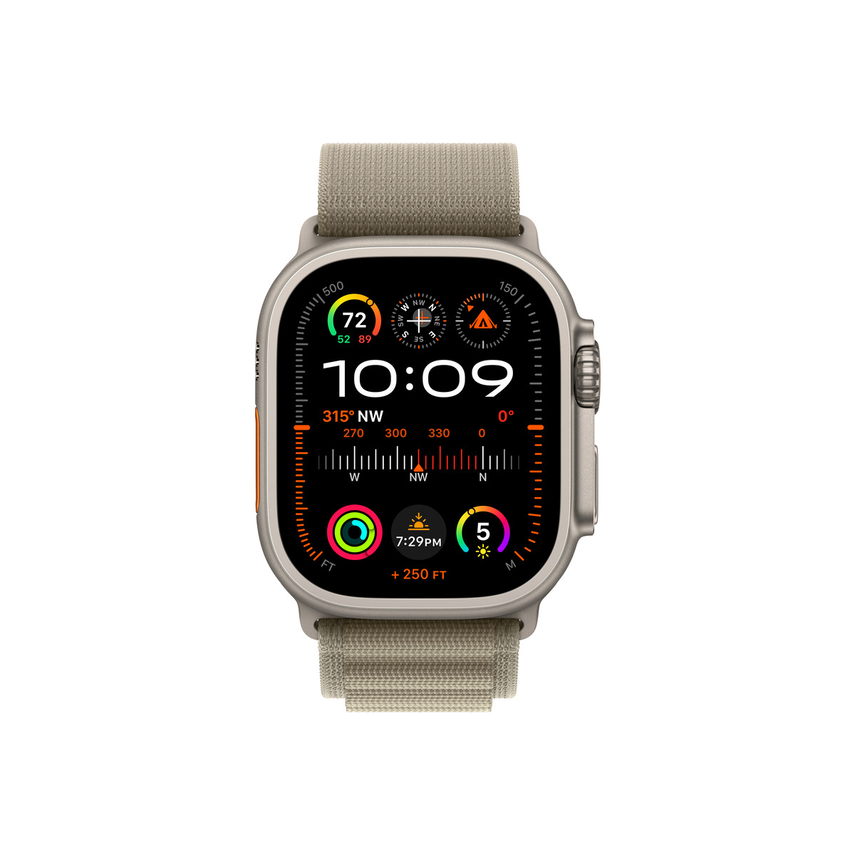 apple_watch_ultra_2_cellular_49mm_titanium_olive_alpine_loop_pure_front_screen__usen_t-0_5 Apple Watch Ultra2 Cellular, 49mm Titanium Case with Olive Alpine Loop - Medium - Image 2